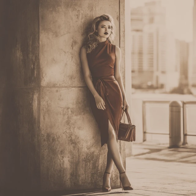 Confident Woman in Red Dress - Urban Fashion