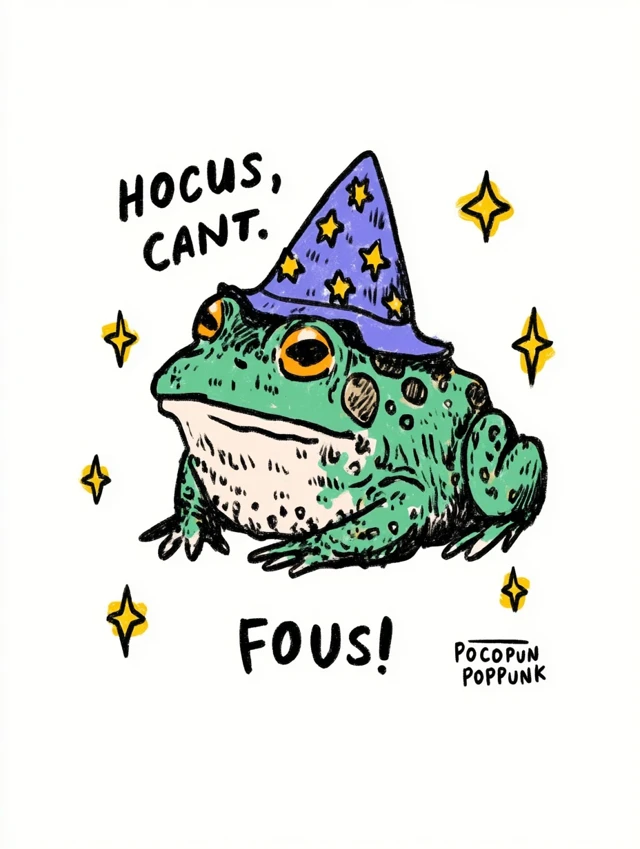 Whimsical Cartoon Frog Wizard Illustration