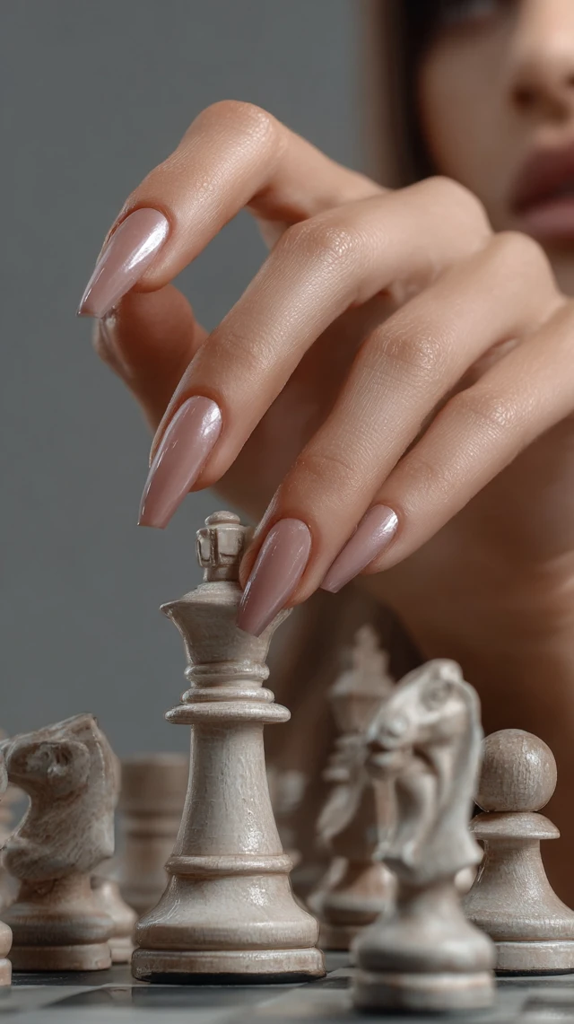 Elegant Hand Playing Chess Pearled Nail Polish
