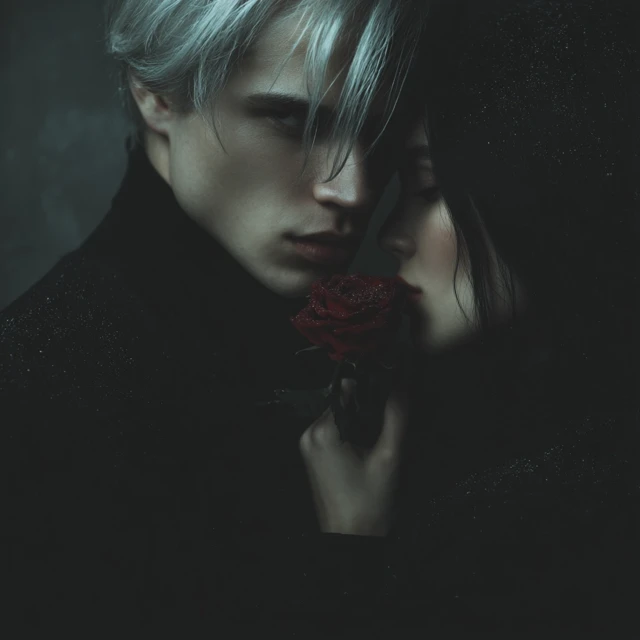 Dark Fantasy Romance Man and Woman with Rose