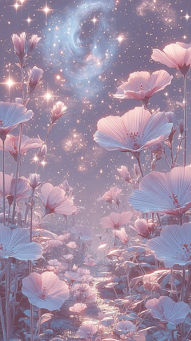 Galactic Garden Night Sky Flowers Stars