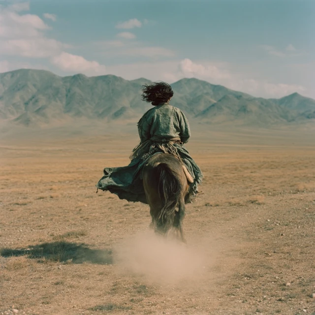 Teenage Boy on Horseback in Desert Landscape Fujifilm Photo