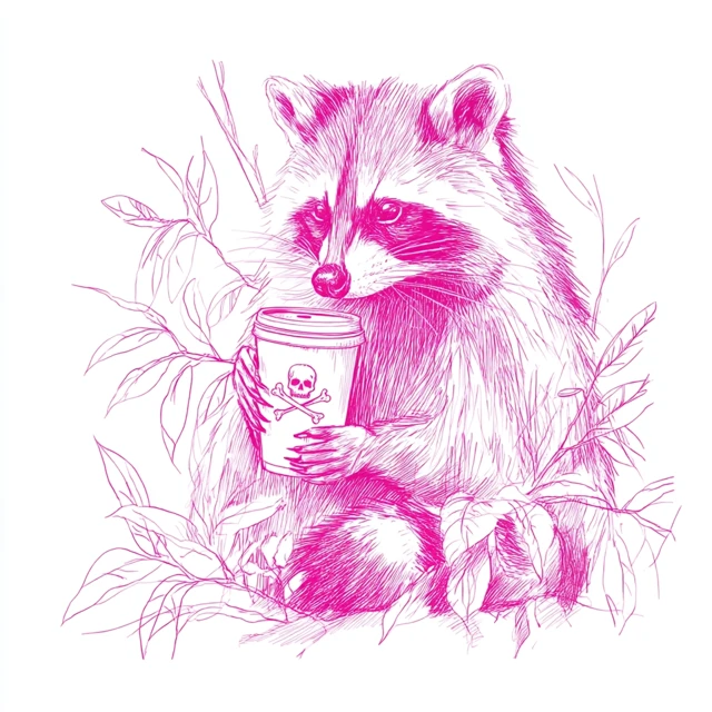 Raccoon Coffee Logo Neon Pink Sketch Art