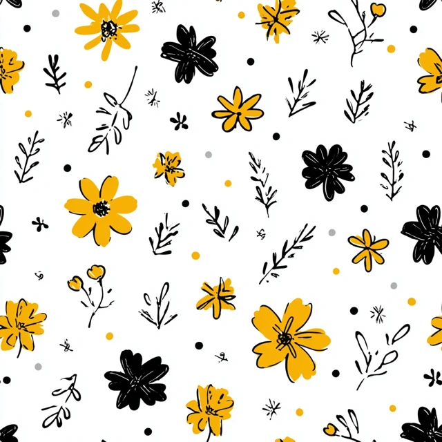 Seamless Floral Pattern Yellow and Black