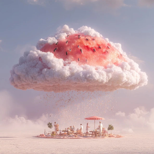 Watermelon Cloud Picnic Dreamy Scene