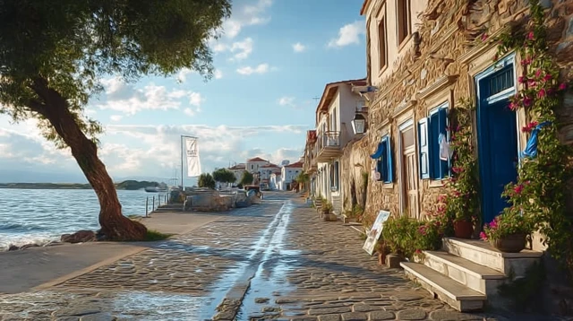 Aegean Seaside Town Charming Street View