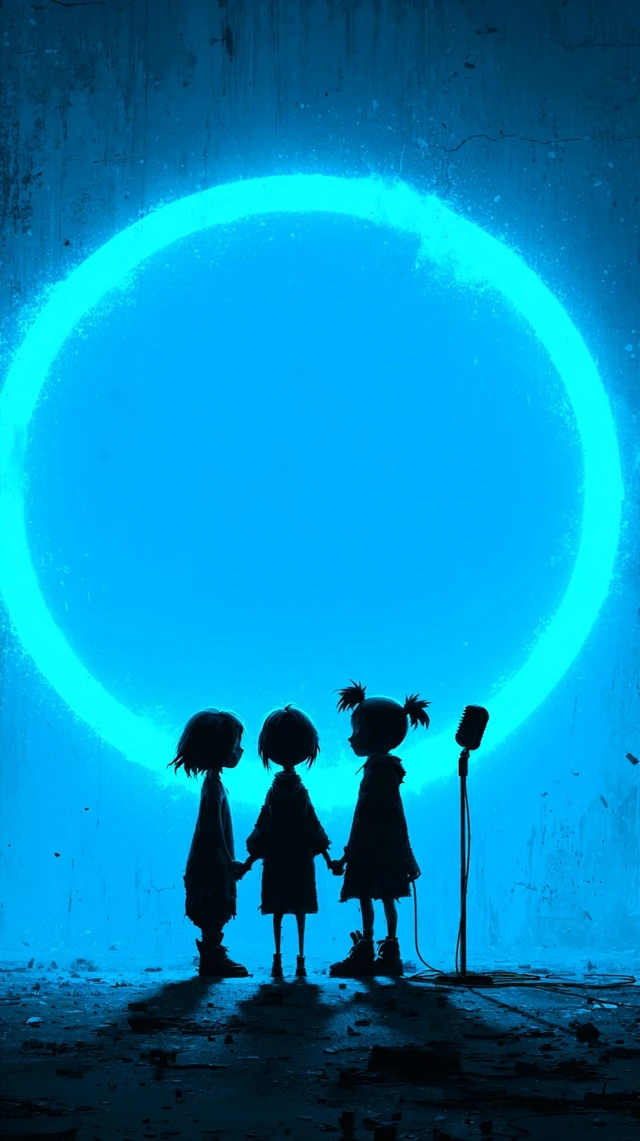 Silhouette Children Neon Ring Illustration