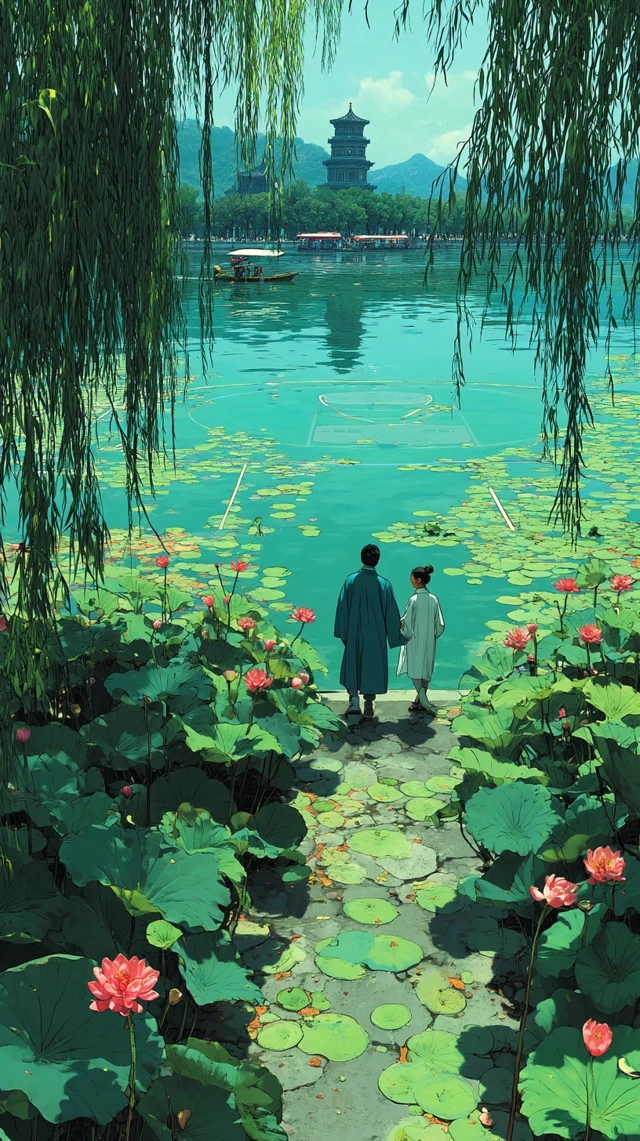 West Lake Painting: Lotus, Basketball, Ancient China