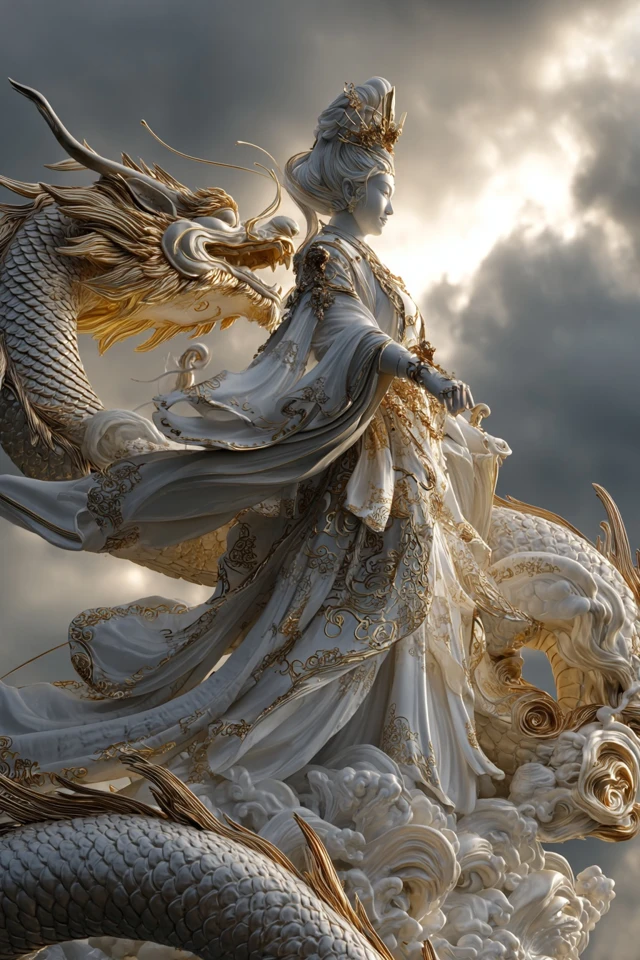 Avalokiteshvara and Dragon Divine Celestial Art