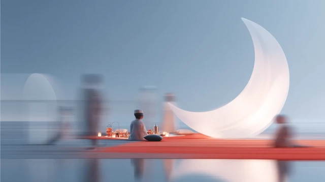 Eid Celebration Crescent Moon Family Festive Lighting