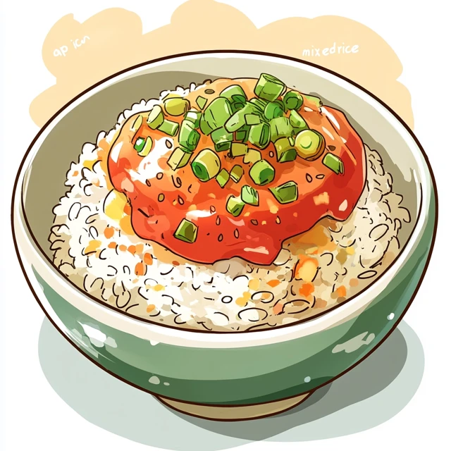 Mixed Rice Bowl App Icon in Manga Style