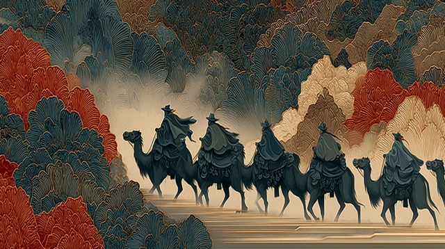 Ancient Caravan Chinese Painting Dunhuang Style