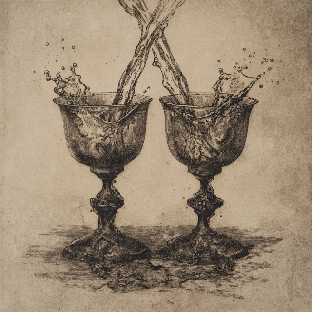 Goblets Pouring Etching Style Art