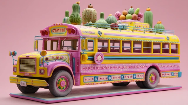Colorful Claymation Mexican Bus Art
