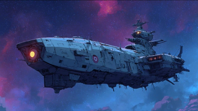 Futuristic Space Carrier Ship Anime Illustration