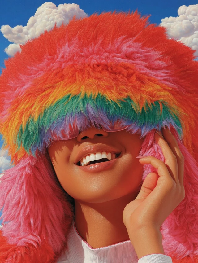 Rainbow Fur Hat Woman Smiling Pride Illustration