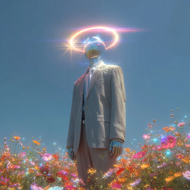 Metallic Mannequin in Field of Flowers Surreal 4K