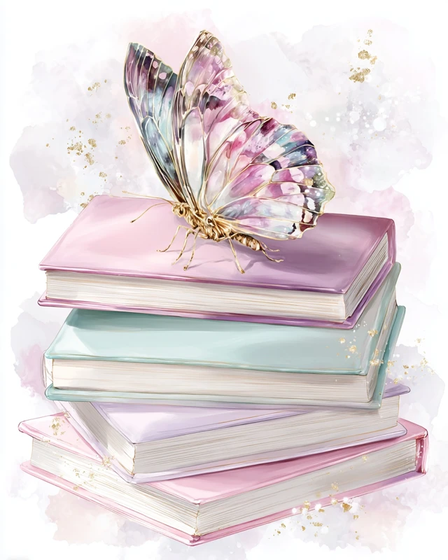 Watercolor Butterfly on Pastel Books Clipart