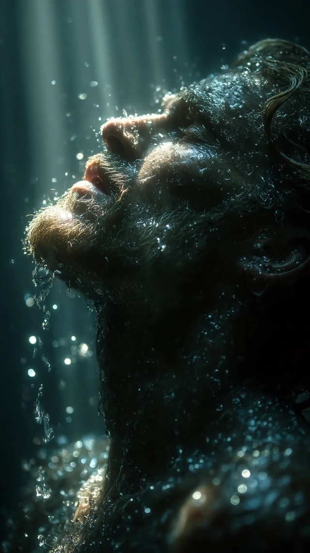 Spiritual Awakening: Man in Water, Divine Presence