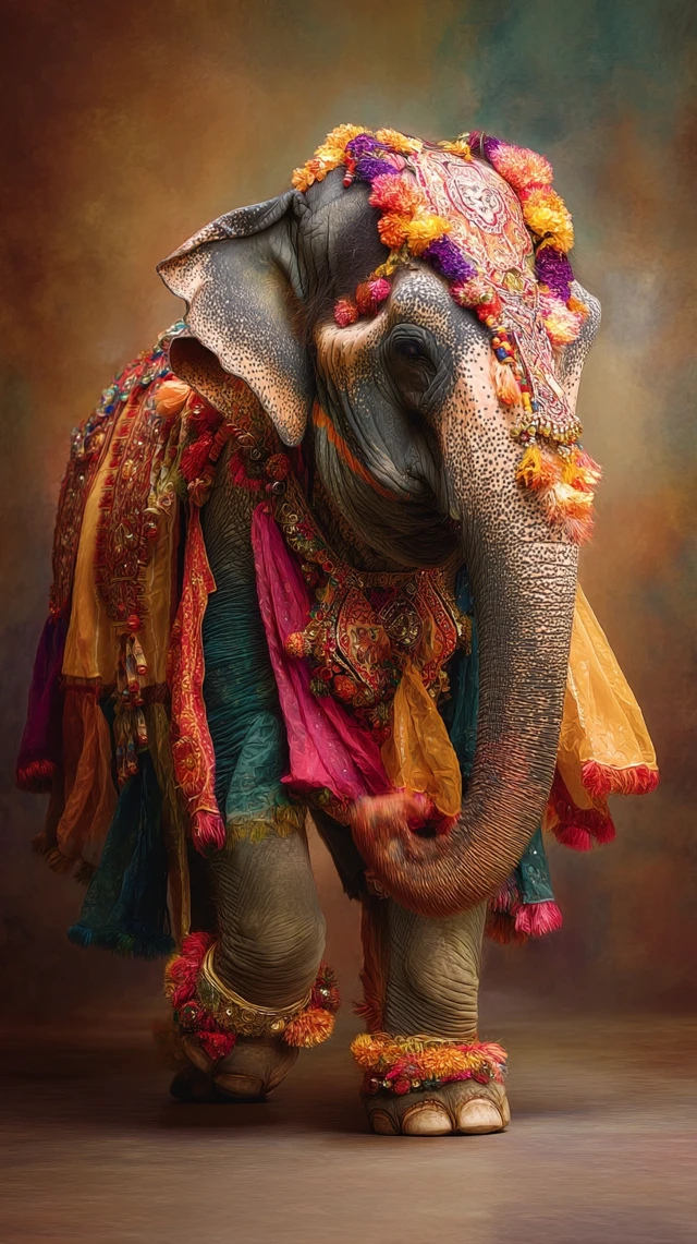 Dancing Indian Elephant in Festive Outfit