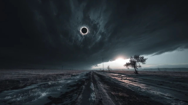 Epic Night Landscape Black Disk Levitation