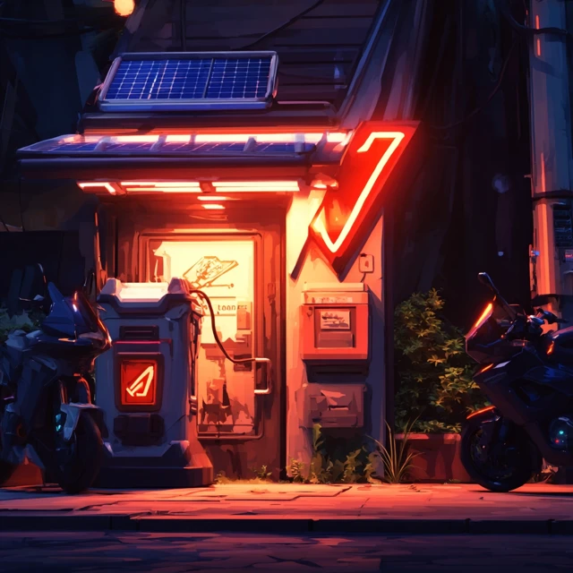 Cyberpunk Tech Store Night Scene
