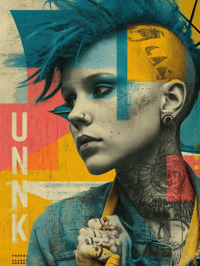 Punk Girl with Mohawk and Skull Tattoo Art