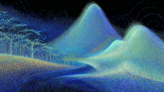 Serene Healing Landscape Pointillism Ink Painting