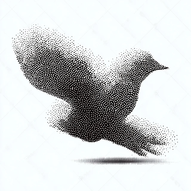 Black and White Bird Icon Halftone