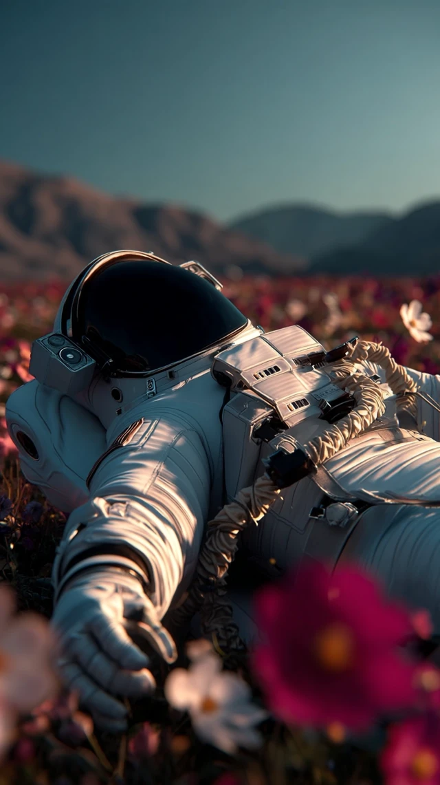 Astronaut in Meadow Golden Hour