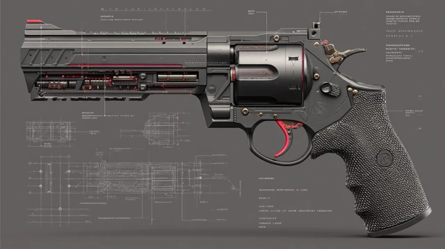 Futuristic Revolver Blueprint Industrial Design