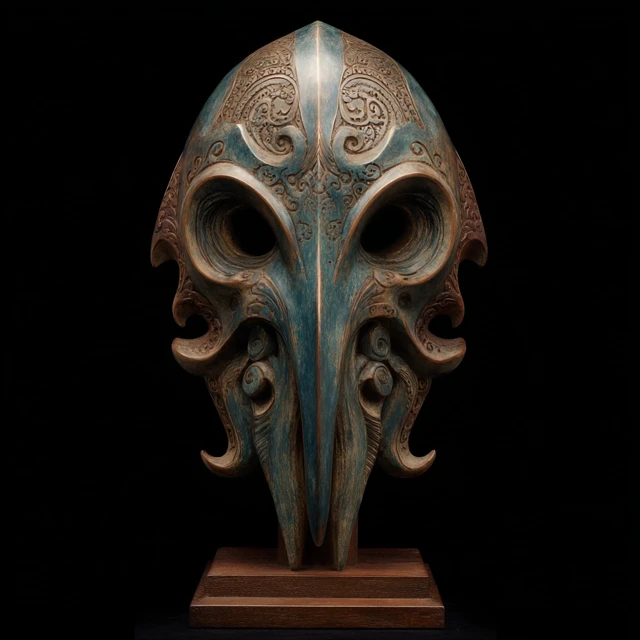 Lovecraftian Mask Bronze Sculpture Museum Display