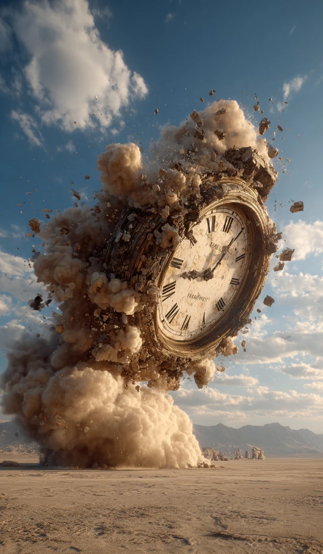 Falling Clock Surreal Desert Landscape Photorealistic