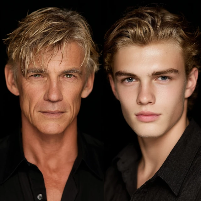 Father and Son Models Blonde Hair Handsome Faces
