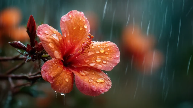 Rainy Morning Flower Close Up Shot