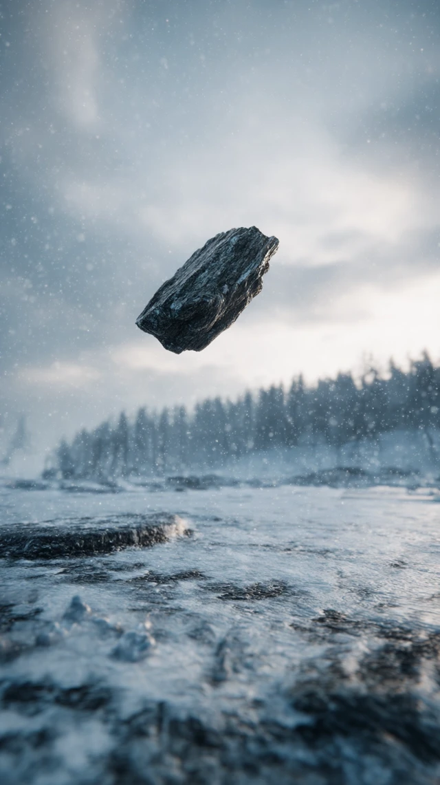 Winter Scene: Frozen Rock in Motion