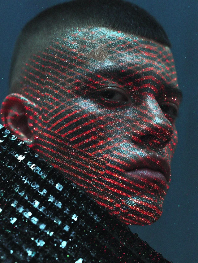 Cyberpunk Art Human Face Glitter Details