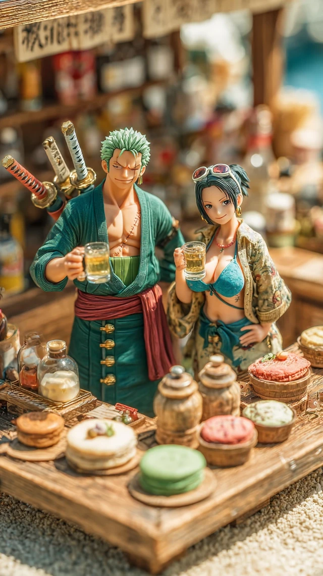Zoro and Nico Robin Beach Bar Cyberpunk Art