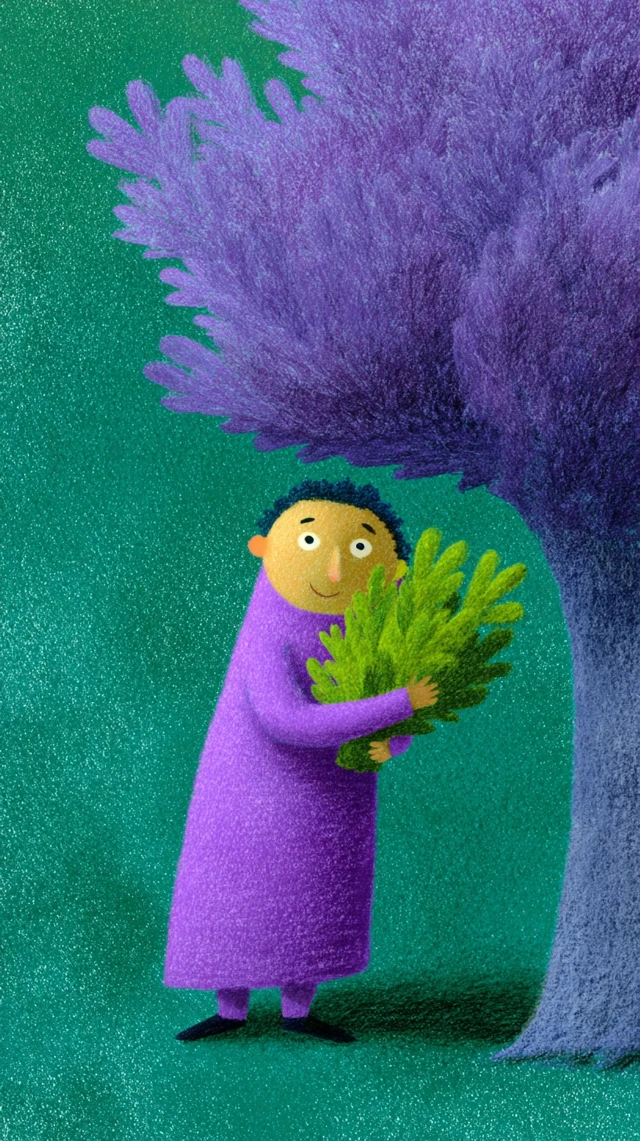Childrens Book Cover Illustration Purple Tree Figure