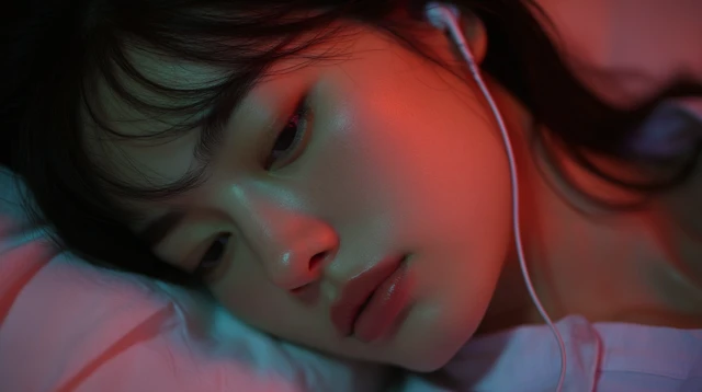 Korean Woman Sleeping with Headphones