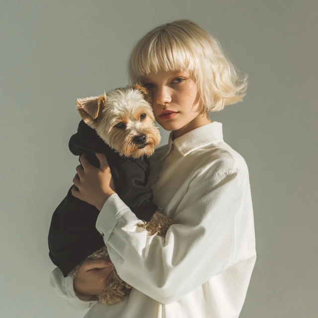 Blonde Girl with Yorkie Dog Photo