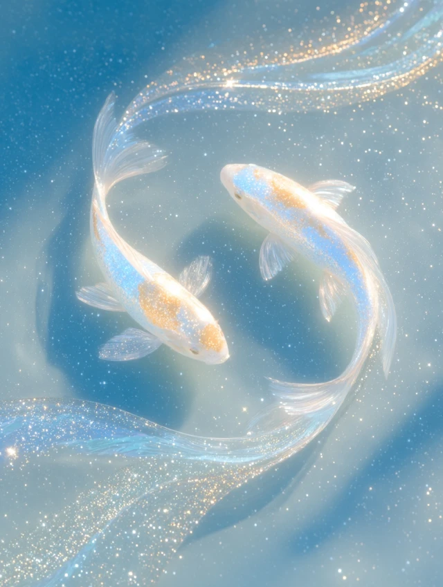 Dreamy Koi Fish Swimming in Glowing Dust