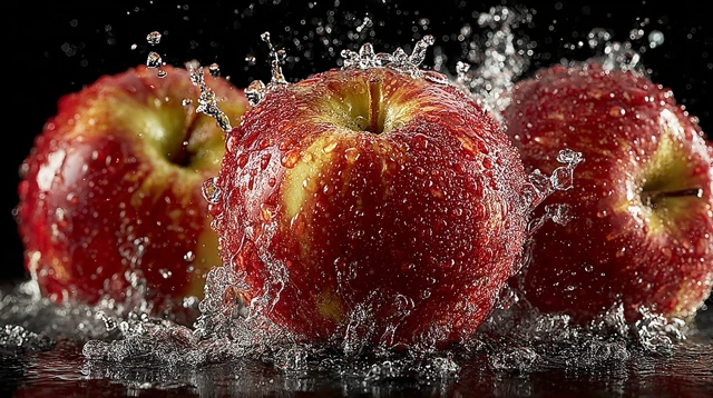 Apples with Water Droplets Macro Photography