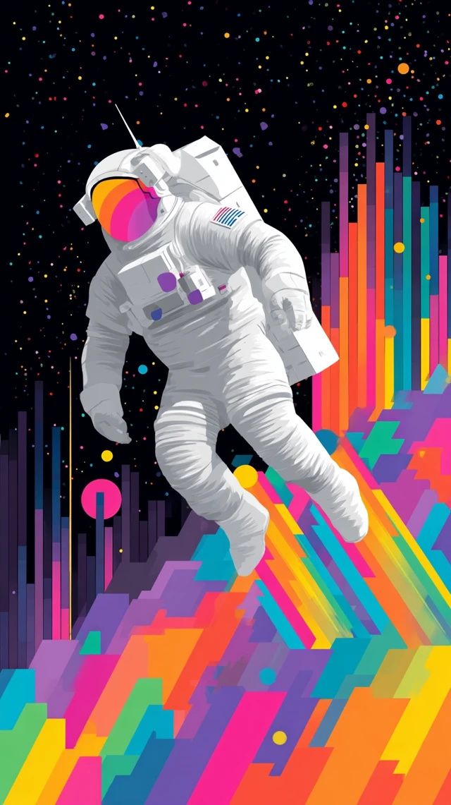 Astronaut in Space Colorful Illustration