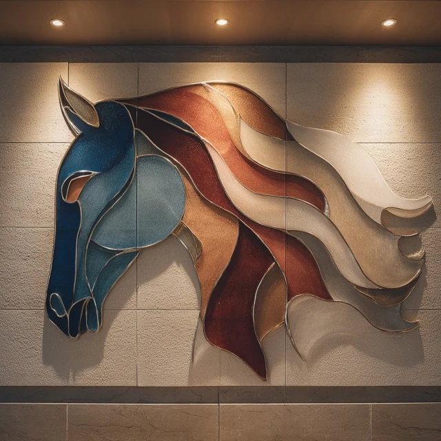 Elegant Glass Horse Wall Art for Luxury Hotel Lobby