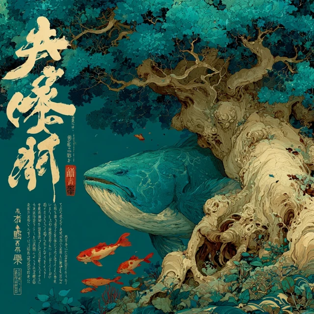 Mystical Tree and Whale Anime Art