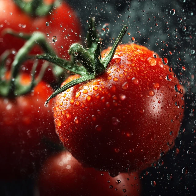 Fresh Tomato with Water Drops Studio Shot