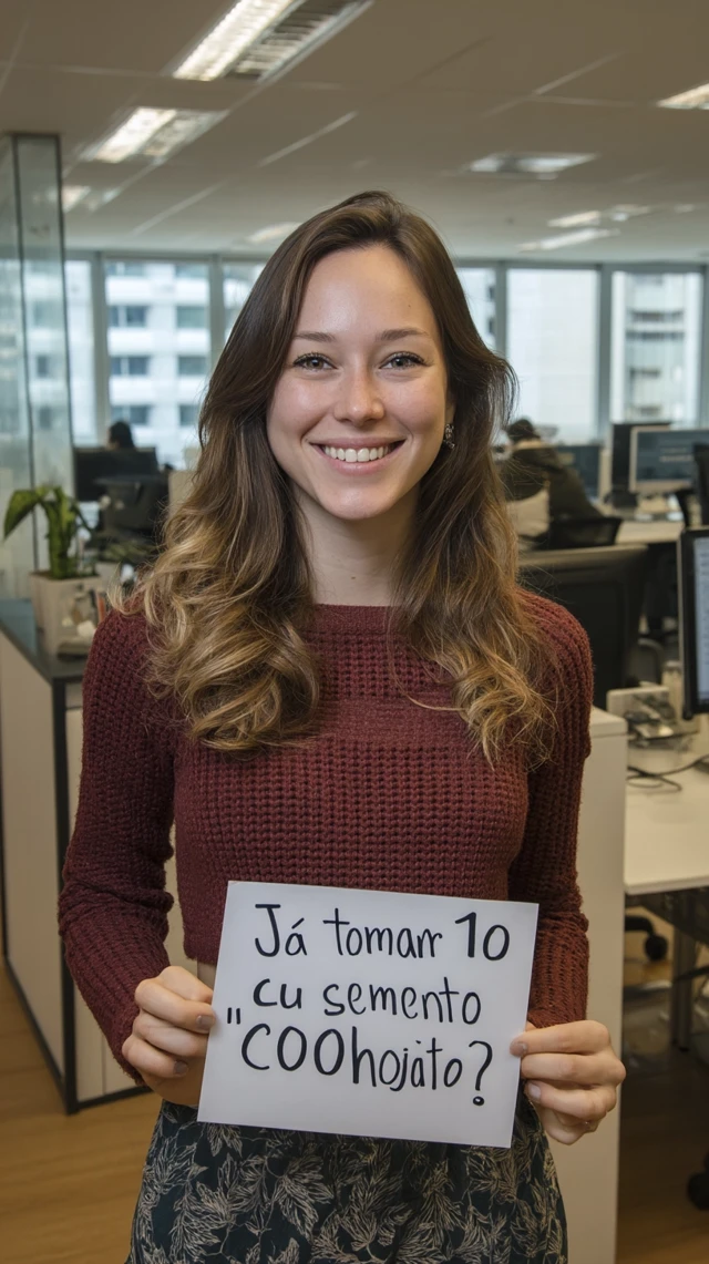 Smiling Woman in Office COQ10 Reminder