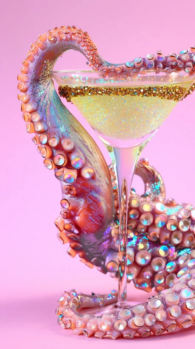Iridescent Octopus Tentacle Martini Art