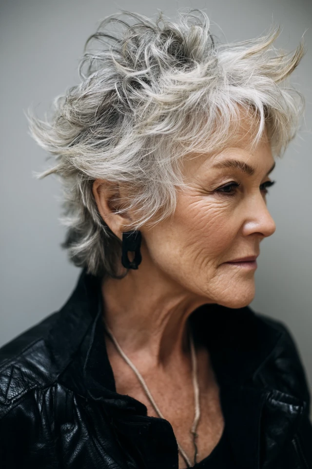 Stylish Senior Woman Salt and Pepper Hair